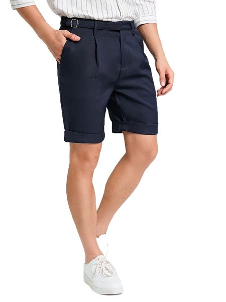 men rolled hem plicated buckled detail shorts v5gy#, White;black