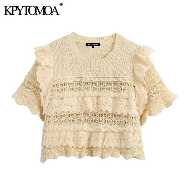 kpytomoa women fashion embroidery hollow out ruffled cropped knitted sweater vintage short sleeve female pullovers chic y200720, White;black
kpytomoa women fashion embroidery hollow out ruffled cropped knitted sweater vintage short sleeve female pullovers chic y200720, White;black