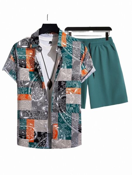 men random patchwork print shirt & drawstring waist shorts without tee c4ab#, Gray
men random patchwork print shirt & drawstring waist shorts without tee c4ab#, Gray