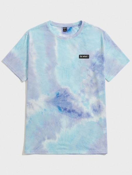men tie dye letter patch detail tee 20pz#, White;black 
men tie dye letter patch detail tee 20pz#, White;black