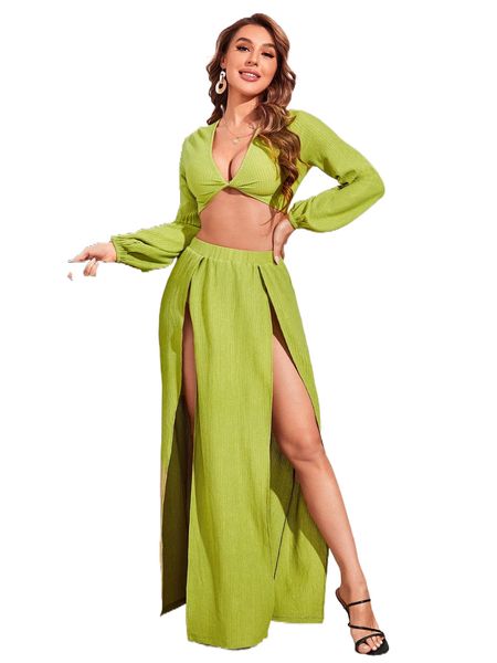 sxy solid twist front crop & split thigh skirt i3vy#, White
sxy solid twist front crop & split thigh skirt i3vy#, White