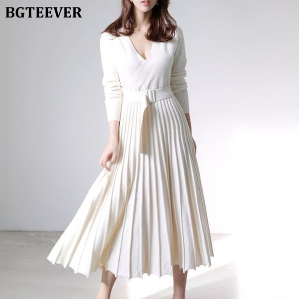 bgteever elegant v-neck thick warm women knitted pleated dress long sleeve belted sashes ladies sweater dress 2022 autumn winter, Black;gray
bgteever elegant v-neck thick warm women knitted pleated dress long sleeve belted sashes ladies sweater dress 2022 autumn winter, Black;gray