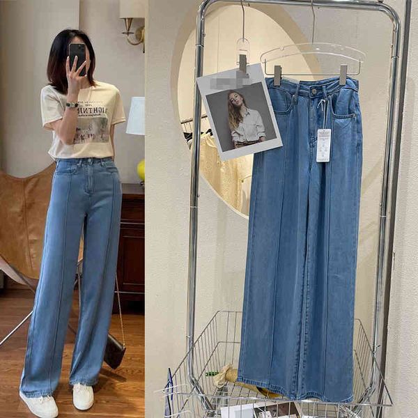 women's jeans p107125yy high waist and thin one grain button middle seam three-dimensional tencel denim wide leg pants floor women', Blue
women's jeans p107125yy high waist and thin one grain button middle seam three-dimensional tencel denim wide leg pants floor women', Blue