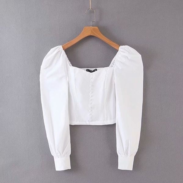 women fashion solid color casual slim smock blouse shirt vintage square collar back elastic white blusas chic ls4218 y200403
women fashion solid color casual slim smock blouse shirt vintage square collar back elastic white blusas chic ls4218 y200403