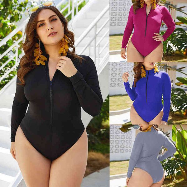 color sports solid zipper long sleeve triangle one-piece swimsuit conservative belly covering spring large size swimsuit, White;black
color sports solid zipper long sleeve triangle one-piece swimsuit conservative belly covering spring large size swimsuit, White;black