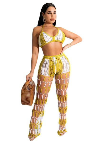 women's swimwear bikini set cover-ups fishnet knitted women 2 piece stripes camis hollow out pant matching 2022 summer beach bathing su, White;black
women's swimwear bikini set cover-ups fishnet knitted women 2 piece stripes camis hollow out pant matching 2022 summer beach bathing su, White;black