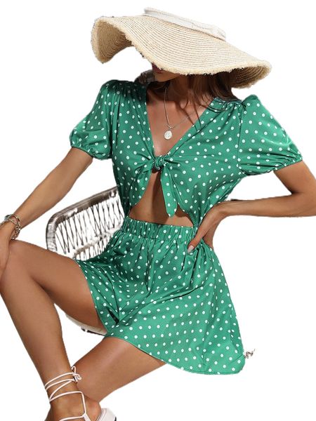 polka dot knot front cut out puff sleeve romper f53l#, Black;white
polka dot knot front cut out puff sleeve romper f53l#, Black;white