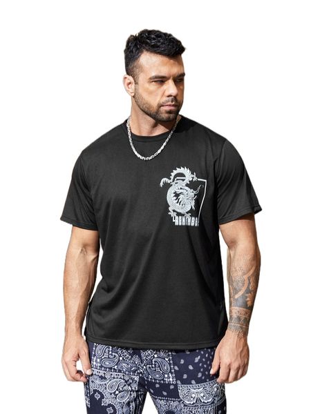 men dragon & letter graphic tee d3km#, White;black 
men dragon & letter graphic tee d3km#, White;black