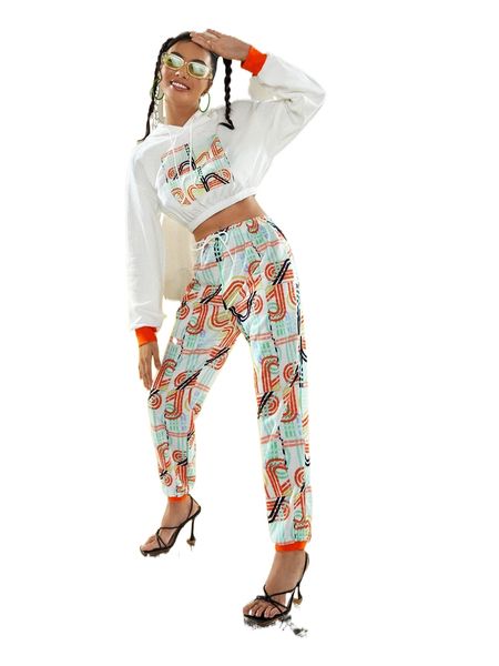 x colour poetry graphic print contrast trim drop shoulder drawstring crop hoodie & sweatpants a9iu#, White
x colour poetry graphic print contrast trim drop shoulder drawstring crop hoodie & sweatpants a9iu#, White