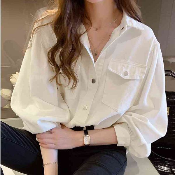 white shirt women's 2022 spring new fashion design sense of minority loose long sleeve denim, Black;white
white shirt women's 2022 spring new fashion design sense of minority loose long sleeve denim, Black;white
