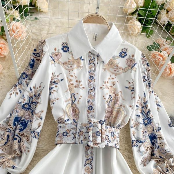 casual dresses 2022 spring women vintage notched collar puff sleeve long dress single breasted floral print court with belt runway, Black;gray
casual dresses 2022 spring women vintage notched collar puff sleeve long dress single breasted floral print court with belt runway, Black;gray