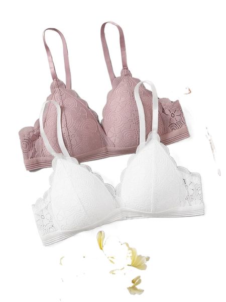 2pack scallop lace bra set 41qo#, Black;red