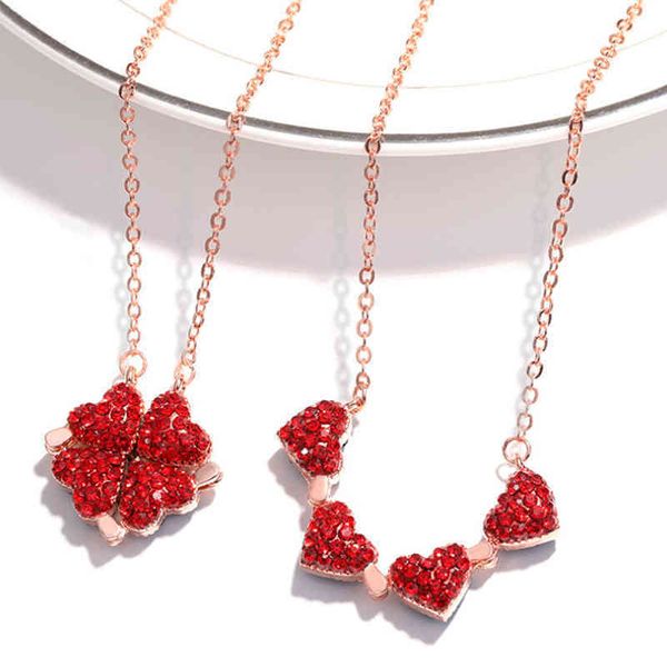 new dign titanium steel girl four leaf clover double-sided heart shaped necklace for women, Silver