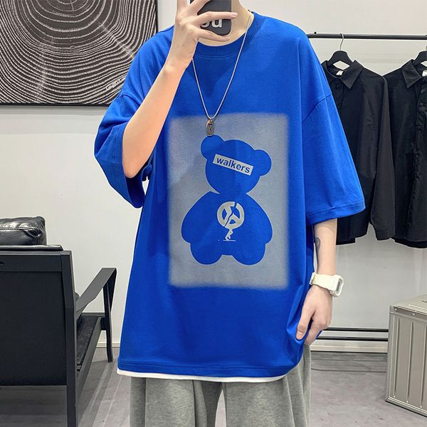 2022 summer new mens t-shirts fashion casual bear print short sleeved fake two-piece drop-shoulder sleeve loose and thin round neck clothes, White;black
2022 summer new mens t-shirts fashion casual bear print short sleeved fake two-piece drop-shoulder sleeve loose and thin round neck clothes, White;black