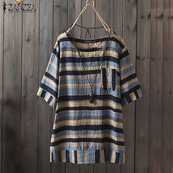 zanzea plus size womens striped shirts blouses casual cotton linen summer vintage print tunic blusa feminina 5xl y200402, White
zanzea plus size womens striped shirts blouses casual cotton linen summer vintage print tunic blusa feminina 5xl y200402, White