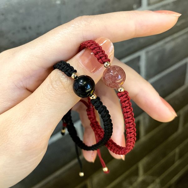 obsidian lucky beaded strands male red strawberry crystal crystal bracelet female weaving couple handstrings, Black
obsidian lucky beaded strands male red strawberry crystal crystal bracelet female weaving couple handstrings, Black