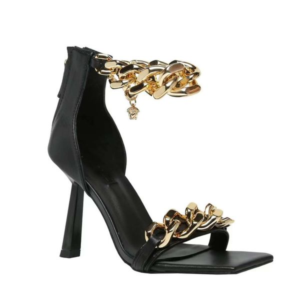 square head women chain mules high heels sandals genuine leather sandals wedding dress shoes party shoes with box no391, Black
square head women chain mules high heels sandals genuine leather sandals wedding dress shoes party shoes with box no391, Black