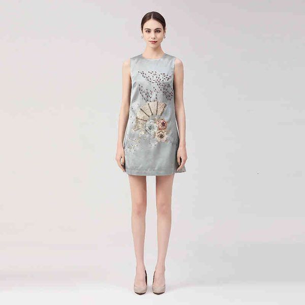 casual dresses shenzhen summer flower simple embossed beads, Black;gray