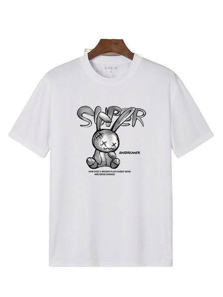 men cartoon and slogan graphic tee s3ul#, White;black 
men cartoon and slogan graphic tee s3ul#, White;black