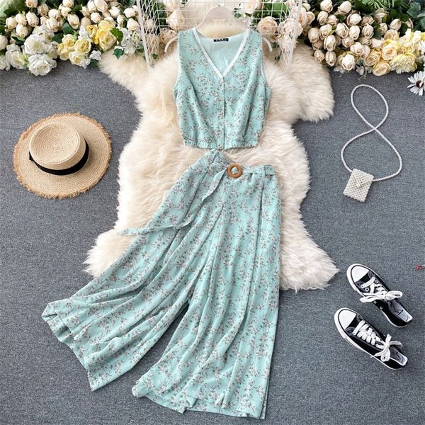 singrain women summer bohemian floral suits sleeveless sashes chiffon floral wide leg pants vintage beach two piece sets, White
singrain women summer bohemian floral suits sleeveless sashes chiffon floral wide leg pants vintage beach two piece sets, White