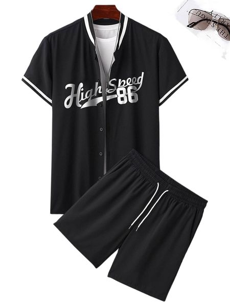 men letter graphic striped trim shirt & shorts without tee c2kw#, Gray
men letter graphic striped trim shirt & shorts without tee c2kw#, Gray