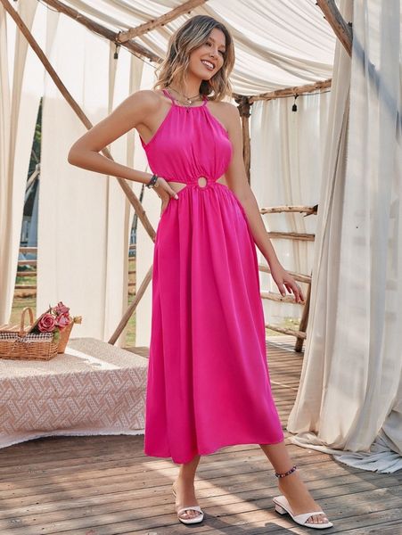 o-ring front tie back halter dress 994m#, Black;gray
o-ring front tie back halter dress 994m#, Black;gray