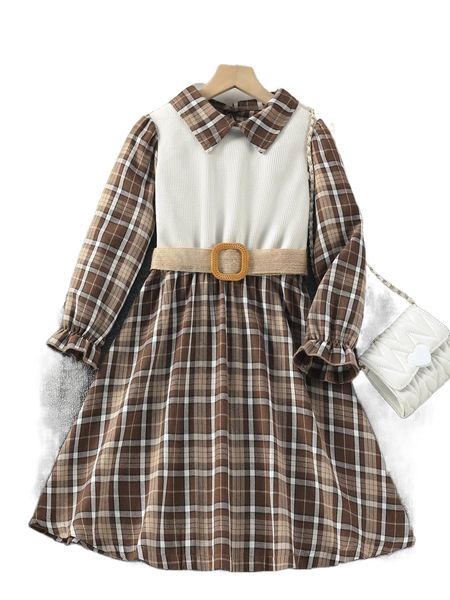 girls plaid print flounce sleeve dress j6lm#, Black;white 
girls plaid print flounce sleeve dress j6lm#, Black;white