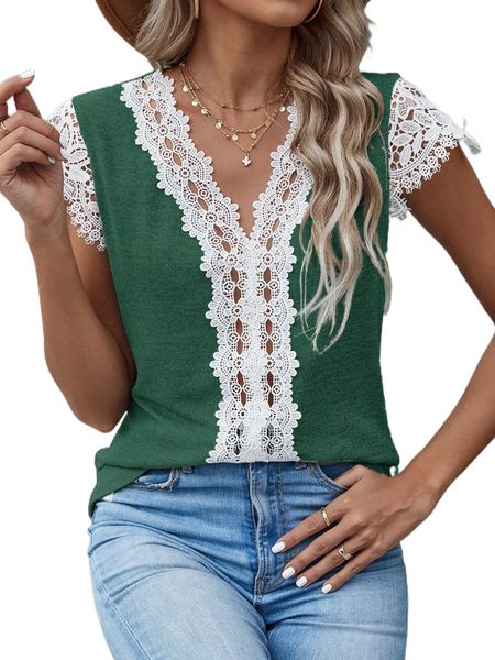 guipure lace trim tee g15c#, White 
guipure lace trim tee g15c#, White