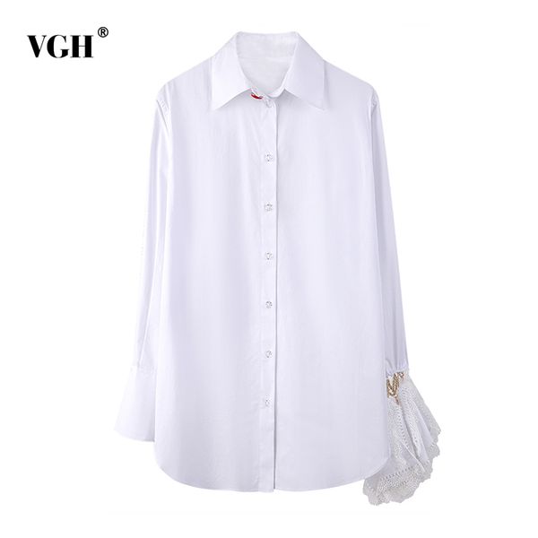 white casual patchwork lace shirts for women lapel long sleeve irregular straight minimalist blouses female spring 210507
white casual patchwork lace shirts for women lapel long sleeve irregular straight minimalist blouses female spring 210507