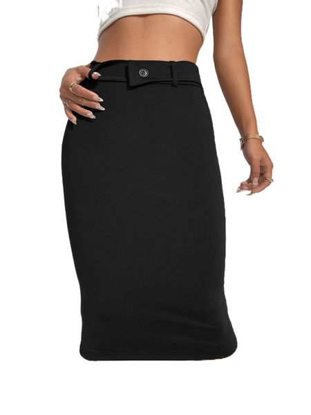 high waist solid pencil skirt 95hd#, Black 
high waist solid pencil skirt 95hd#, Black