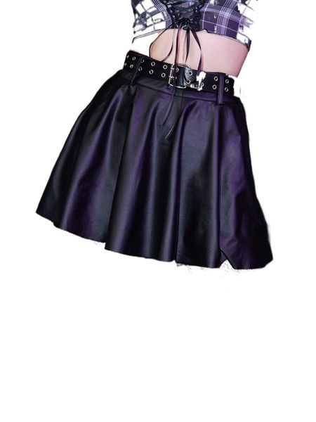 romwe solid belted mini skirt o8ky#, Black