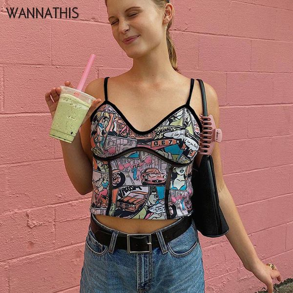 cartoon print camisole women sleeve patchwork summer v-neck fashion spaghetti strap crop women print casual, White
cartoon print camisole women sleeve patchwork summer v-neck fashion spaghetti strap crop women print casual, White