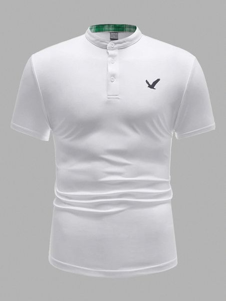 men bird print polo shirt k73n#, White;black