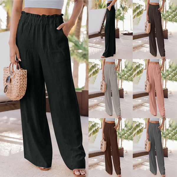 2022 summer new women's european and american casual pants fashion ruffled patch pocket wide-leg pants, Black;white
2022 summer new women's european and american casual pants fashion ruffled patch pocket wide-leg pants, Black;white