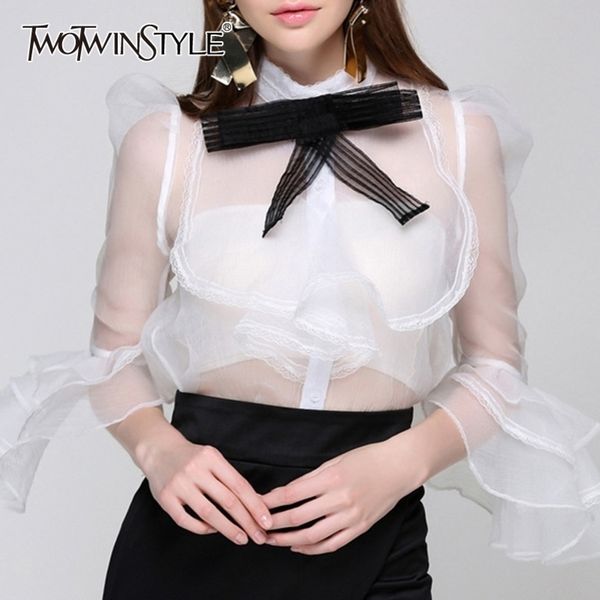ruffle perspective shirt for women bowknot neck flare sleeves slim fit blouse female summer fashion 210423, White
ruffle perspective shirt for women bowknot neck flare sleeves slim fit blouse female summer fashion 210423, White
