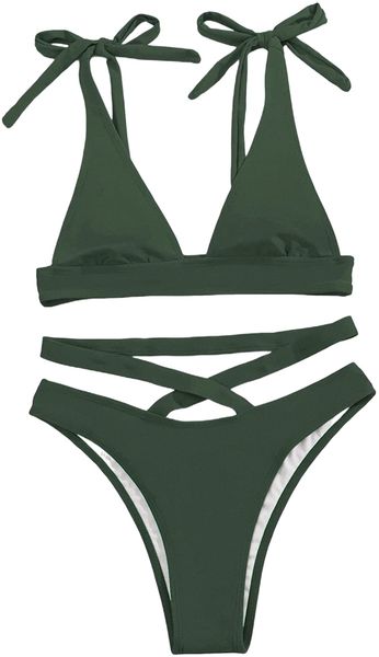 women's tie shoulder criss cross bikini bathing suits 2 piece swimsuits 90vs#, White;black
women's tie shoulder criss cross bikini bathing suits 2 piece swimsuits 90vs#, White;black