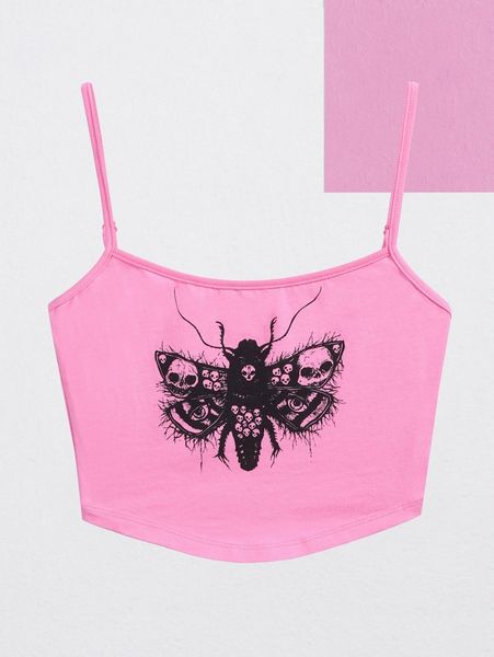 x robin insect print crop cami f4c3#, White