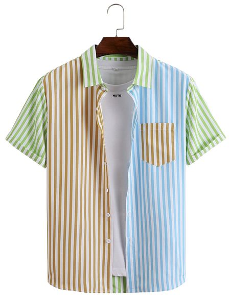 men striped print colorblock shirt without tee k7w4#, White;black
men striped print colorblock shirt without tee k7w4#, White;black