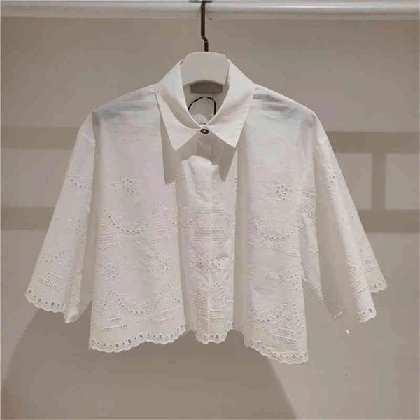 women's polos light embroidered hollow out short shirt niche summer sweet white lapel
women's polos light embroidered hollow out short shirt niche summer sweet white lapel