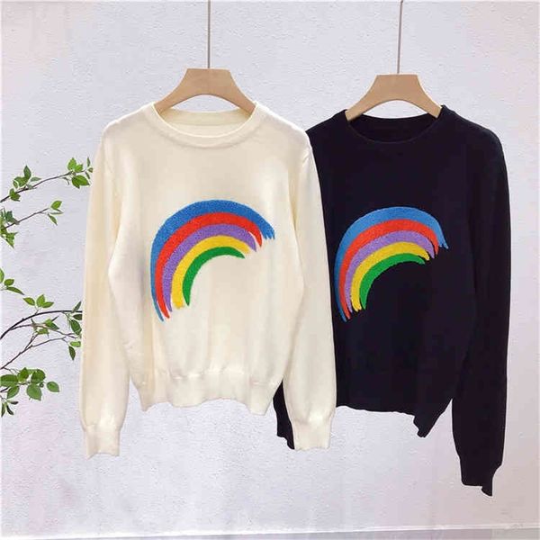 2022 new special offer 3697 autumn round neck pullover embroidered rainbow pattern loose lazy sweater coat women, White
2022 new special offer 3697 autumn round neck pullover embroidered rainbow pattern loose lazy sweater coat women, White