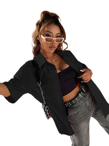 drop shoulder curved hem blouse l3kc#, White
drop shoulder curved hem blouse l3kc#, White