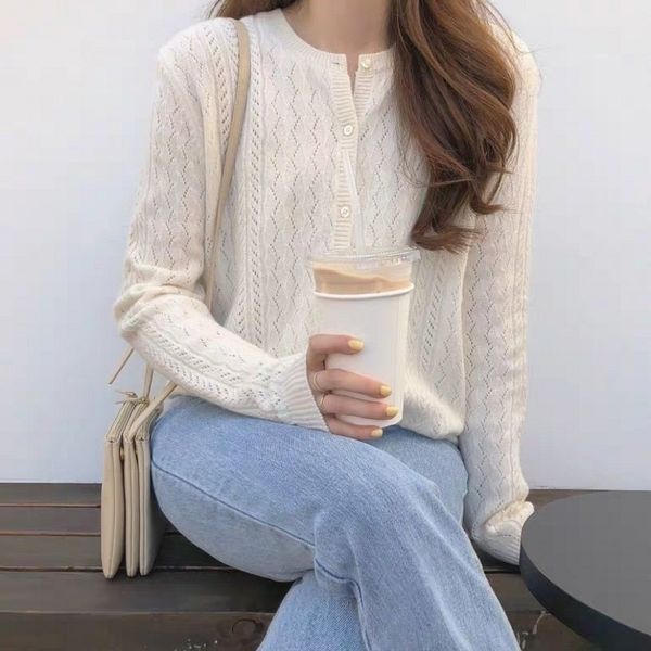 beliarst spring and autumn ice silk cardigan womens round neck sweater loose hollow knit bottom coat sweater y200720, White;black
beliarst spring and autumn ice silk cardigan womens round neck sweater loose hollow knit bottom coat sweater y200720, White;black