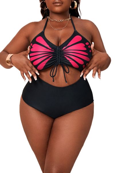 plus butterfly print cut out drawstring halter one piece swimsuit x7w9#, White;black
plus butterfly print cut out drawstring halter one piece swimsuit x7w9#, White;black
