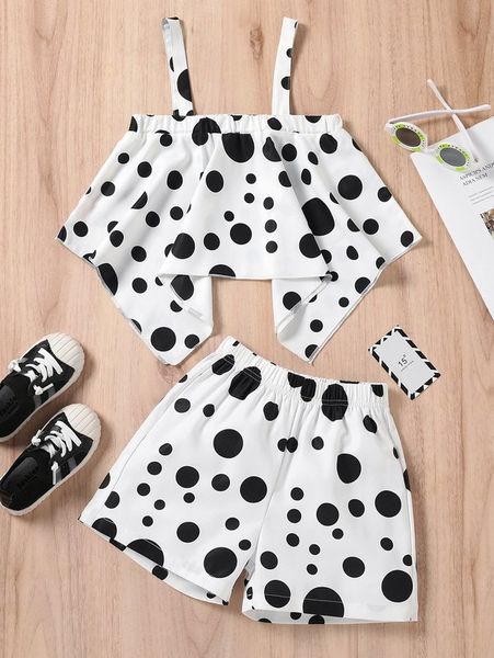 girls polka dot asymmetrical hem cami & shorts she, White