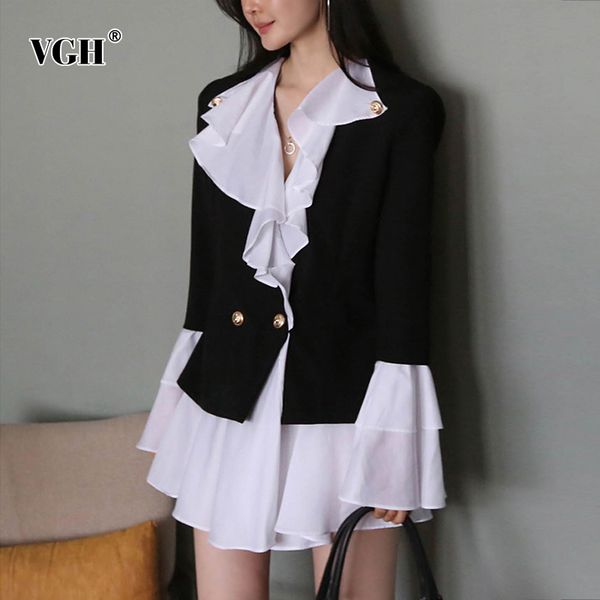 chiffon patchwork ruffle blazer for women v neck flare sleeve black large size elegant blazers female fall fashion 210507, White;black
chiffon patchwork ruffle blazer for women v neck flare sleeve black large size elegant blazers female fall fashion 210507, White;black