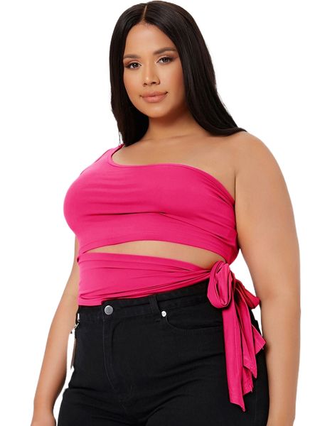 plus solid one shoulder tie detail o8yn#, Black