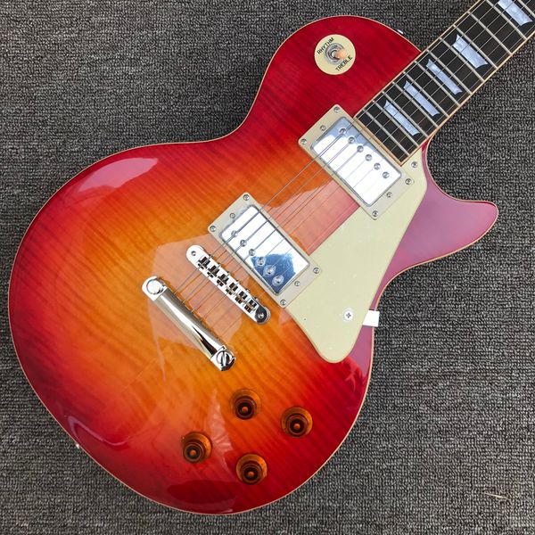 lp electric guitar, rosewood fingerboard, one piece of body and neck, frets binding, tune-o-matic bridge, chrome hardware, cherry burst colo
lp electric guitar, rosewood fingerboard, one piece of body and neck, frets binding, tune-o-matic bridge, chrome hardware, cherry burst colo