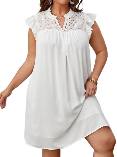 plus eyelet embroidery ruffle sleeve guipure lace trim notched neck dress 95j4#, Black
plus eyelet embroidery ruffle sleeve guipure lace trim notched neck dress 95j4#, Black