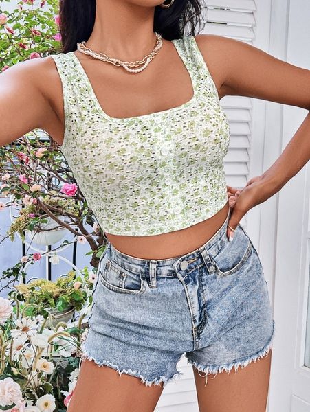 ditsy floral button front tank d2pq#, White 
ditsy floral button front tank d2pq#, White