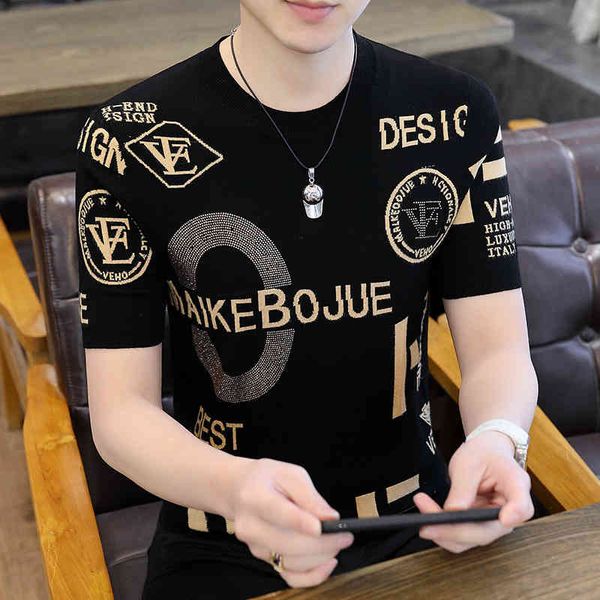 european short sleeved t-shirt men's fashion brand 2022 summer new half high-end large size t-shirt, White;black
european short sleeved t-shirt men's fashion brand 2022 summer new half high-end large size t-shirt, White;black